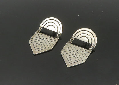 MEXICO 925 Silver  Vintage Shiny Etched Pattern Dangle Earrings  EG10256