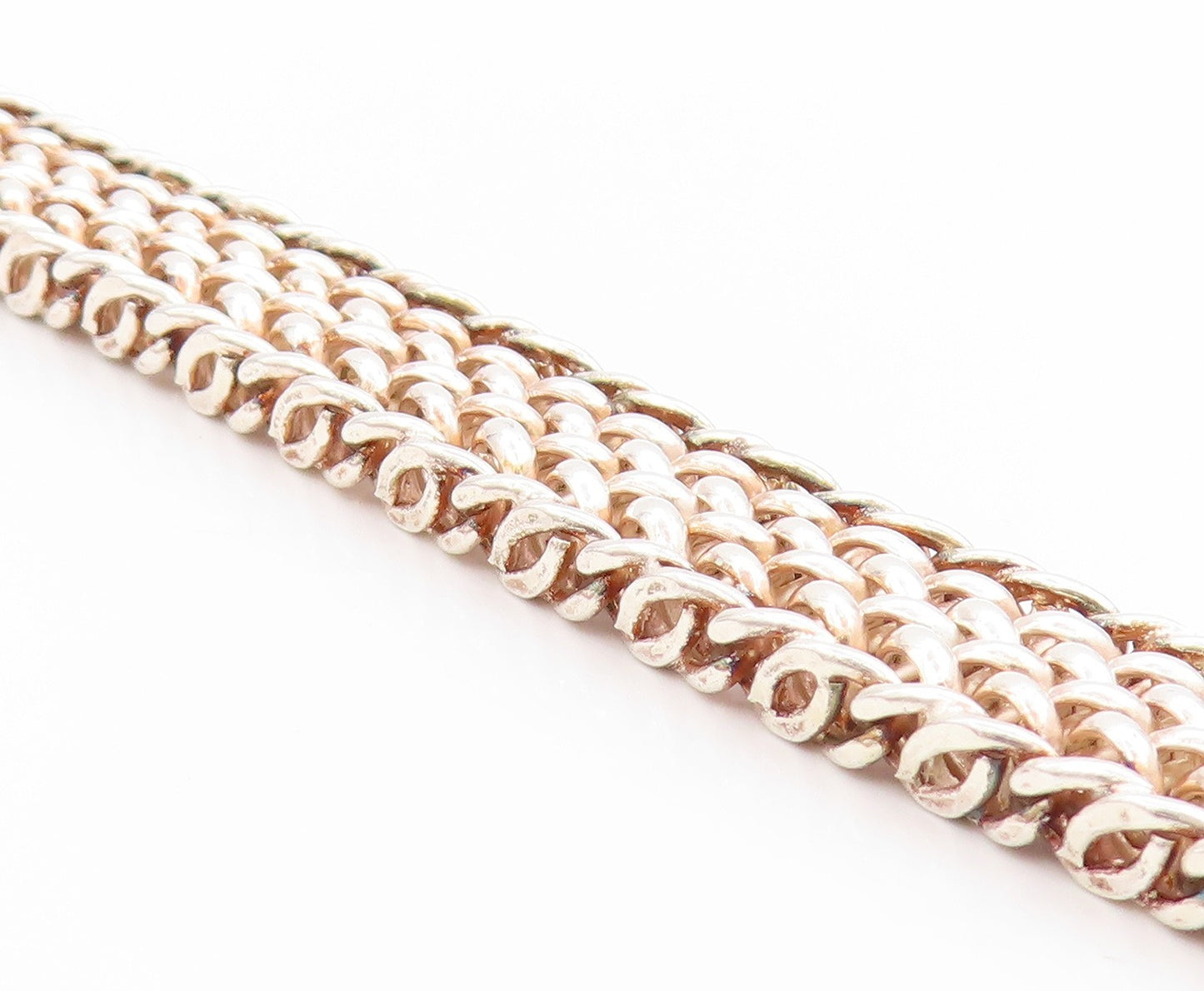 925 Sterling Silver Vintage Bracelet Solid Double Curb Woven Link Chain  BT11411