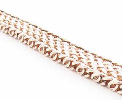 925 Sterling Silver Vintage Bracelet Solid Double Curb Woven Link Chain  BT11411