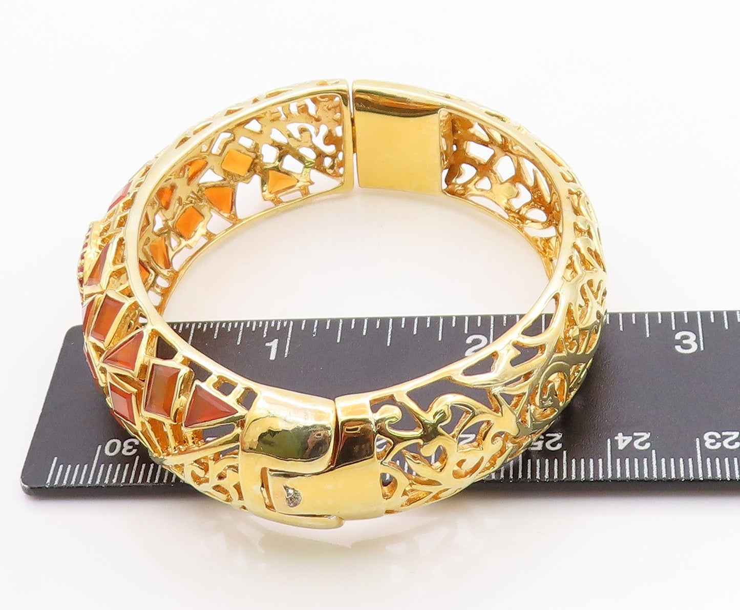 925 Sterling Silver Vintage Bracelet Gold Plated Ruby & Citrine Bangle BT11336
