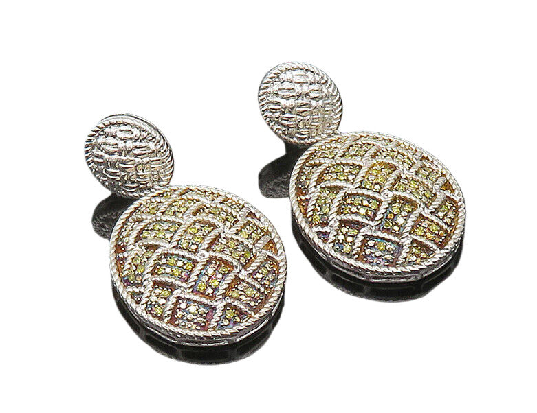 925 Sterling Silver  Vintage Genuine Yellow Diamonds Dangle Earrings  EG10501