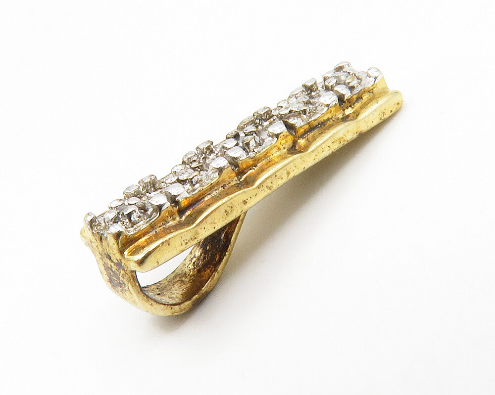 ROSS SIMON 925 Silver  Vintage Genuine Diamonds Two Tone Bar Pendant  PT10997