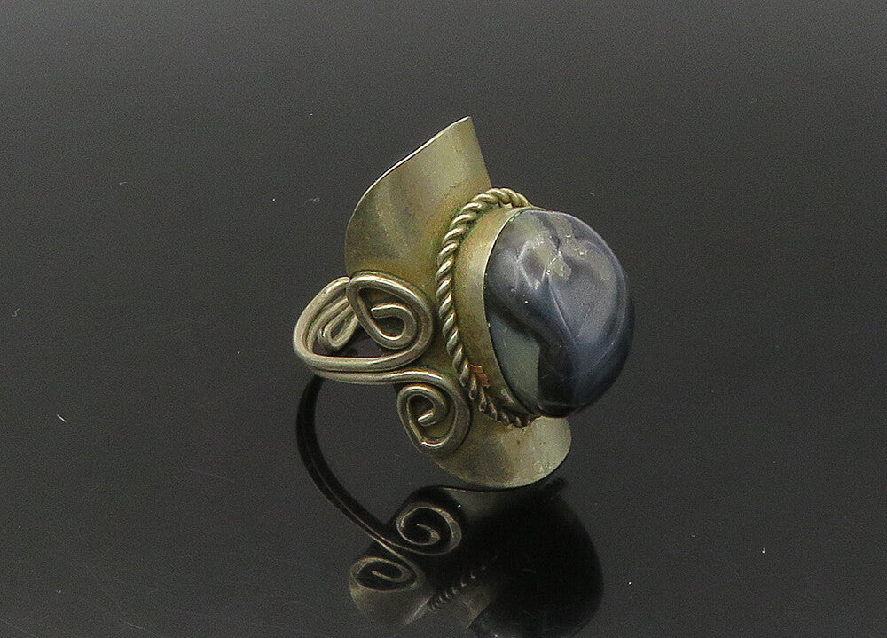 925 Sterling Silver  Vintage Agate Adjustable Cocktail Ring Sz 9  RG22463
