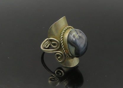 925 Sterling Silver  Vintage Agate Adjustable Cocktail Ring Sz 9  RG22463