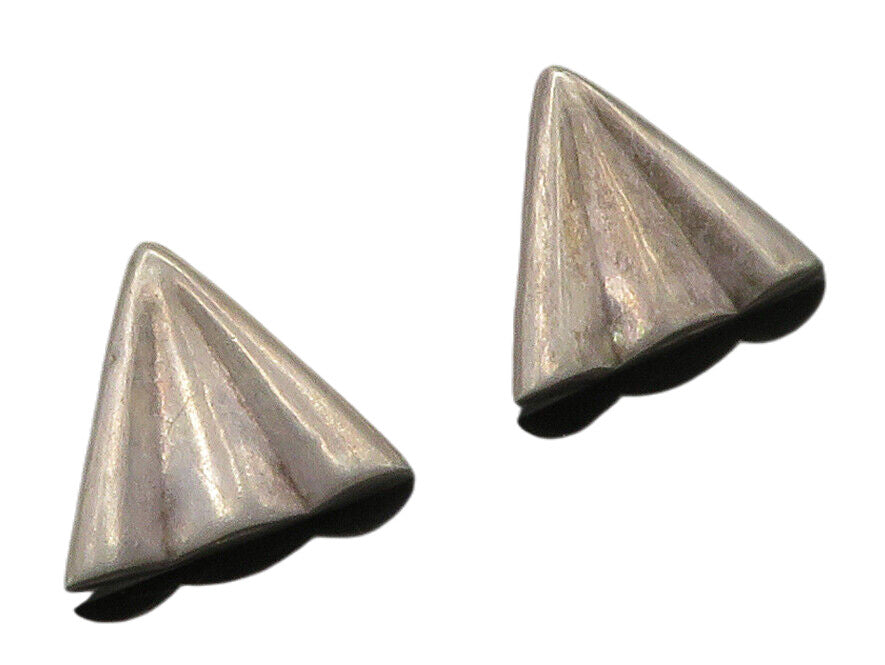 925 Sterling Silver  Vintage Dark Tone Fluted Triangle Drop Earrings  EG8532