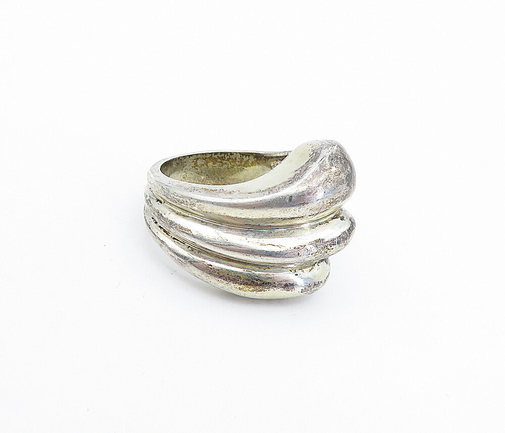 925 Sterling Silver  Vintage Modernist Fluted Dome Band Ring Sz 7  RG4359