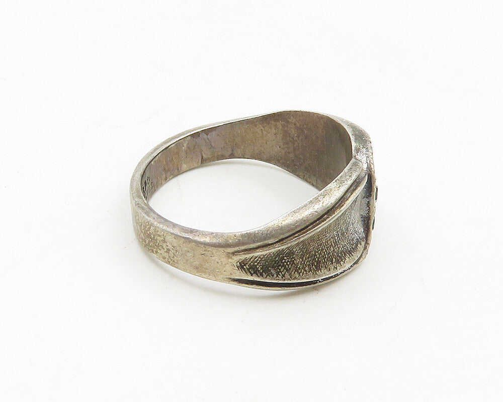ESPO 925 Sterling Silver  Vintage Topaz Etched Concave Band Ring Sz 9  RG18616