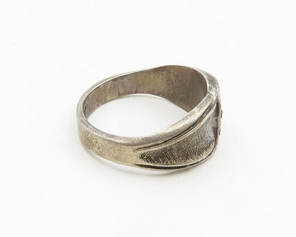 ESPO 925 Sterling Silver  Vintage Topaz Etched Concave Band Ring Sz 9  RG18616