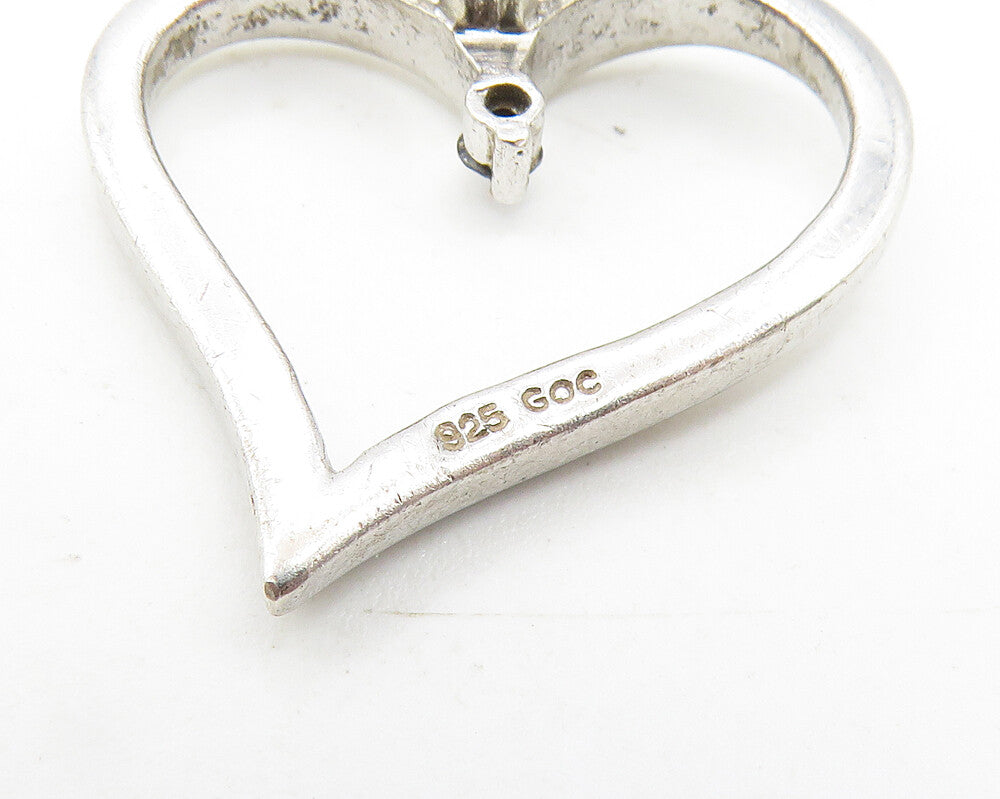 925 Sterling Silver  Genuine Black Diamond Open Love Heart Pendant  PT8014