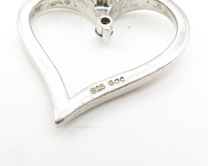 925 Sterling Silver  Genuine Black Diamond Open Love Heart Pendant  PT8014