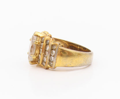 925 Sterling Silver Vintage Ring Gold Plated Marquise & Round CZ  Sz 8  RG33064