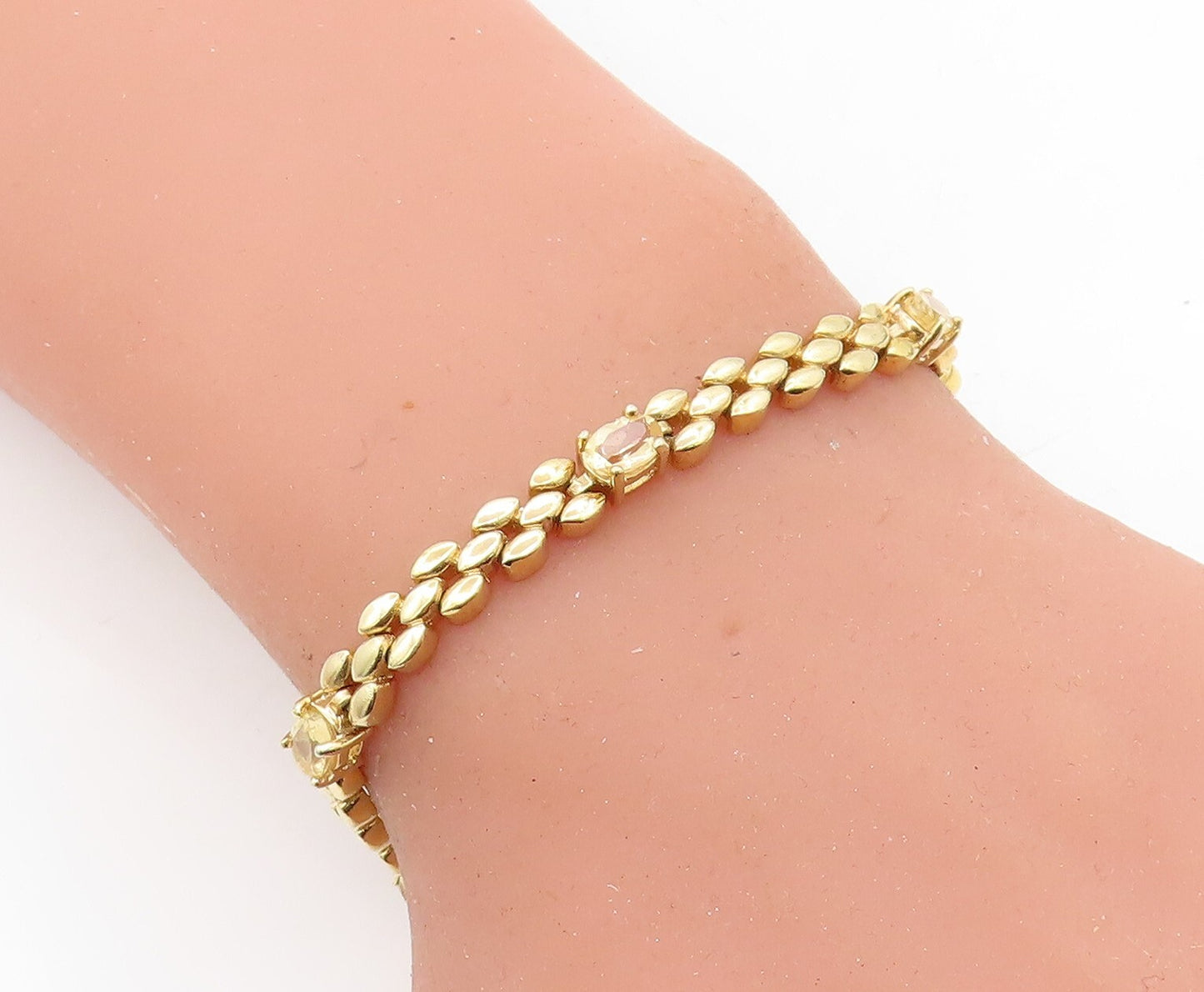 925 Sterling Silver Topaz Gold Plated Brick Layer Link Chain Bracelet BT2711
