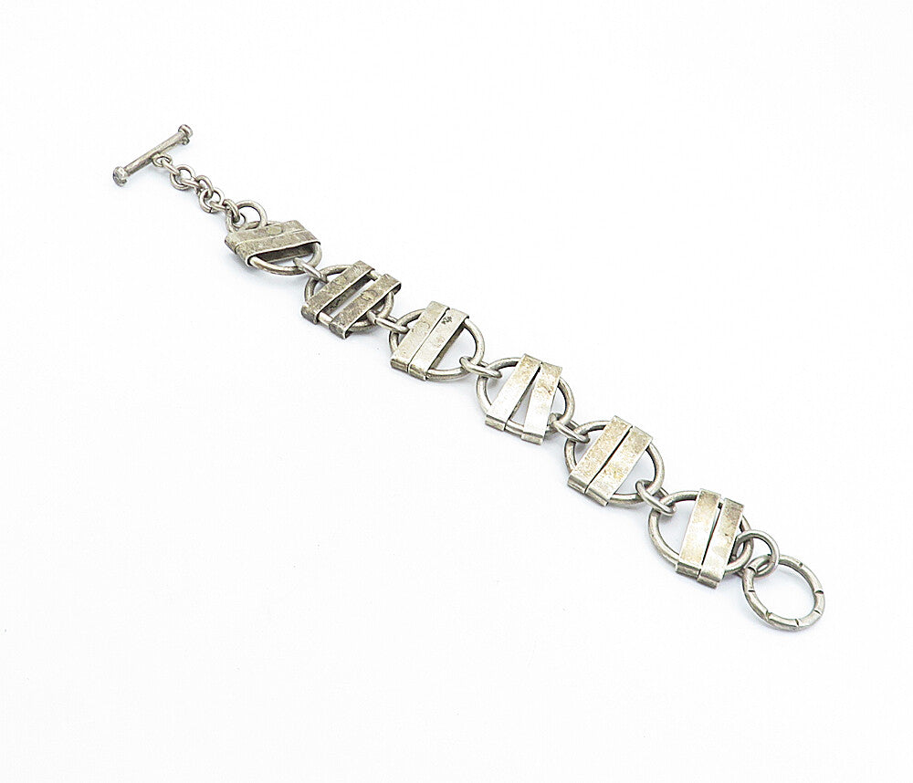 925 Sterling Silver  Vintage Antique Wrapped Circle Link Chain Bracelet BT2671
