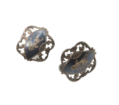 SIAM 925 Silver  Vintage Enamel Niello Dancer Non Pierce Drop Earrings  EG7912