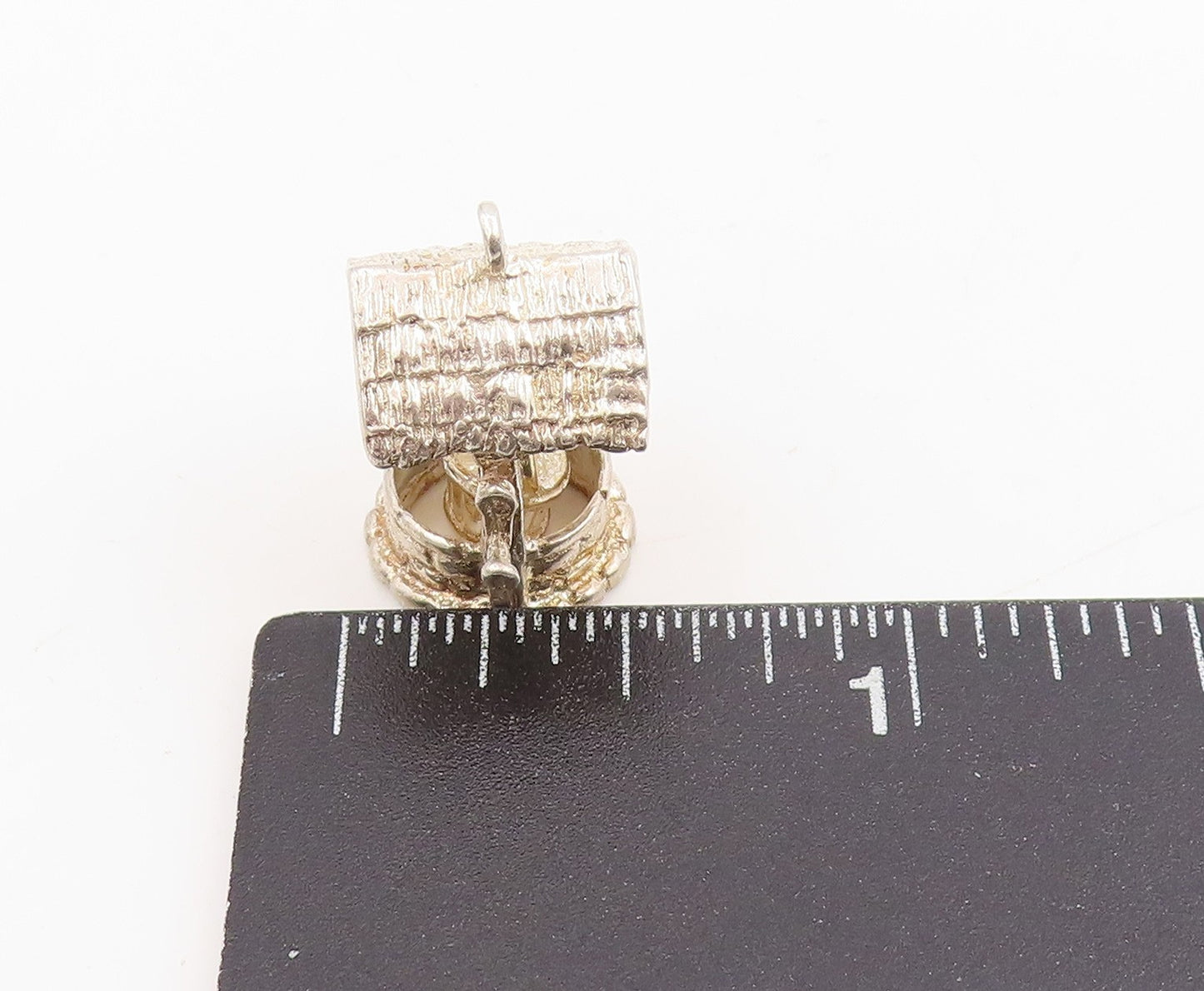 925 Sterling Silver Vintage Pendant Miniature Wishing Well & Bell Charm  PT25344
