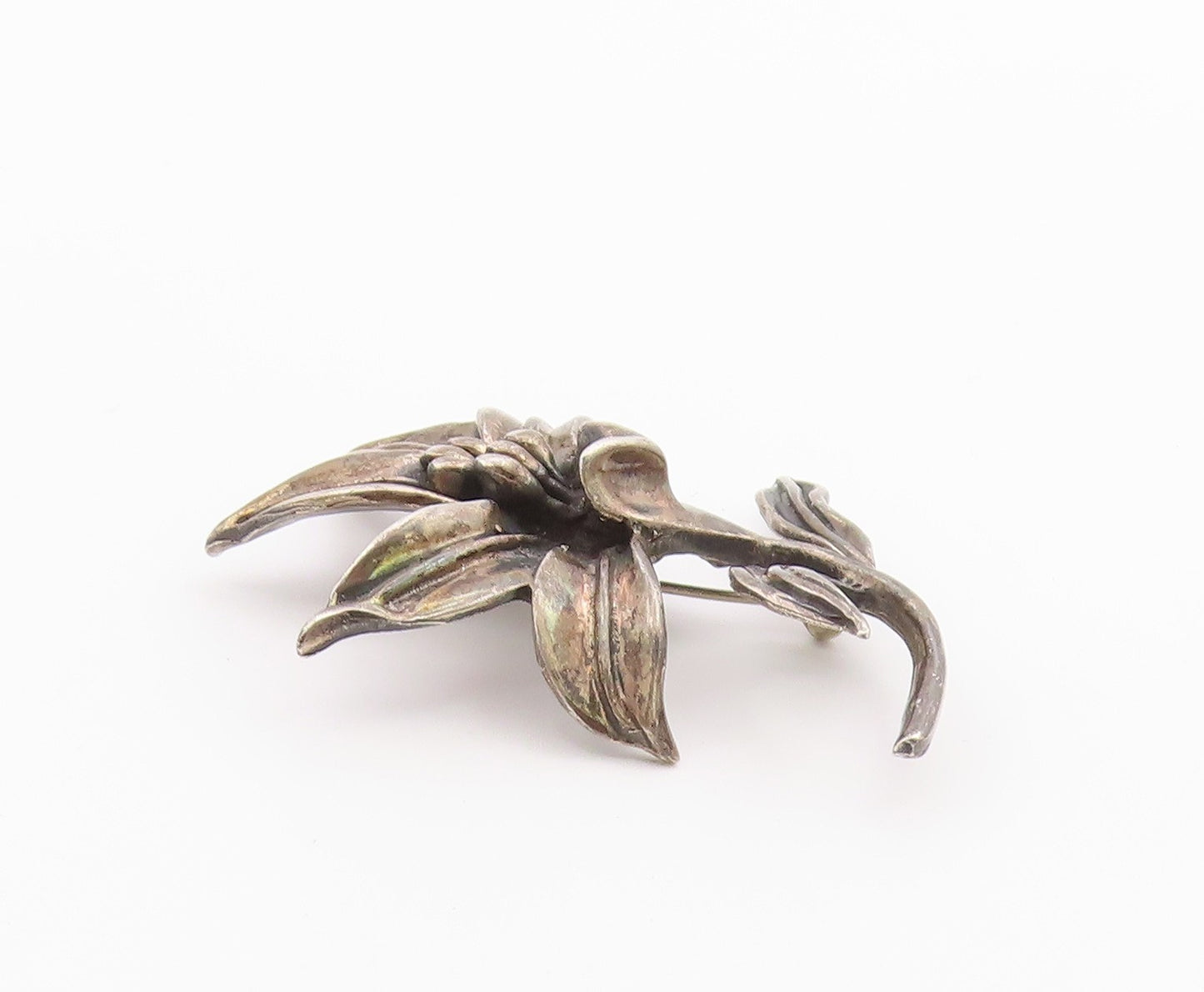 925 Sterling Silver  Vintage Dark Tone Single Flower Motif Brooch Pin  BP9288