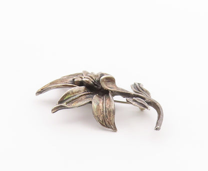 925 Sterling Silver  Vintage Dark Tone Single Flower Motif Brooch Pin  BP9288