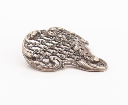 925 Sterling Silver Vintage Brooch Pin Antique Swirly Floral Net Cutout  BP10878