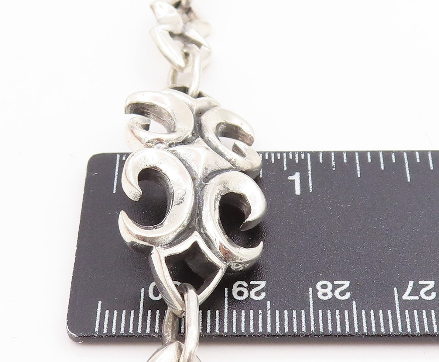 925 Sterling Silver Vintage Bracelet Intricate Gothic Scrollwork Link  BT11676