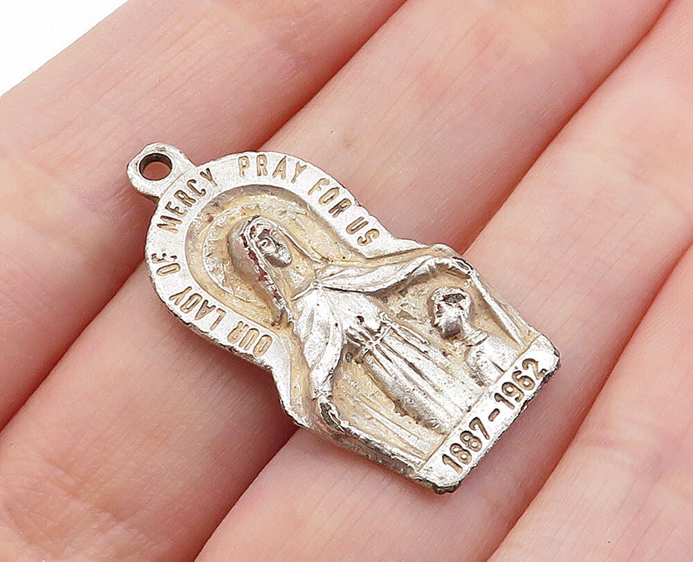 925 Sterling Silver  Vintage Antique Our Lady Of Mercy Mission Pendant  PT4993