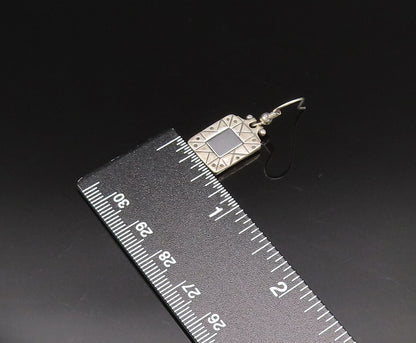 ISRAEL 925 Silver  Vintage Engraved Pattern Square Hematite Earrings  EG12097