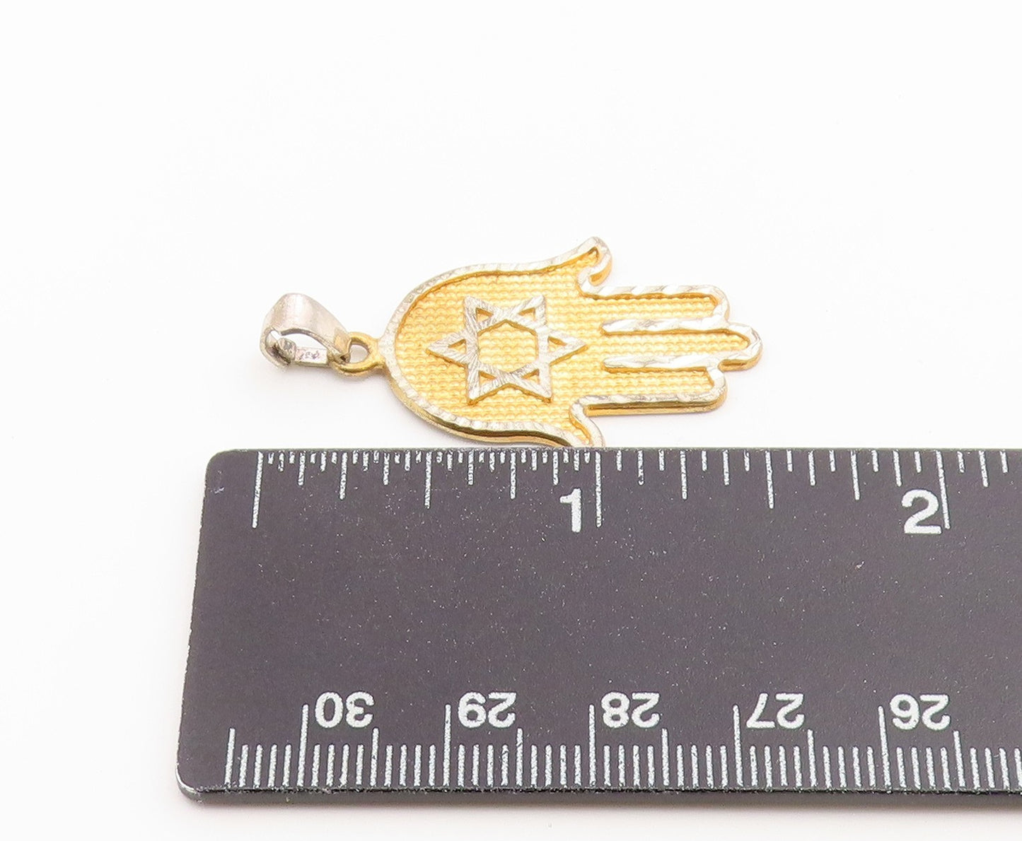 925 Sterling Silver Vintage Pendant Two Tone Hamsa Star of David Cutout  PT26641