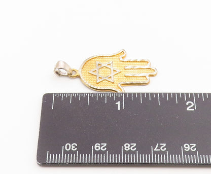 925 Sterling Silver Vintage Pendant Two Tone Hamsa Star of David Cutout  PT26641