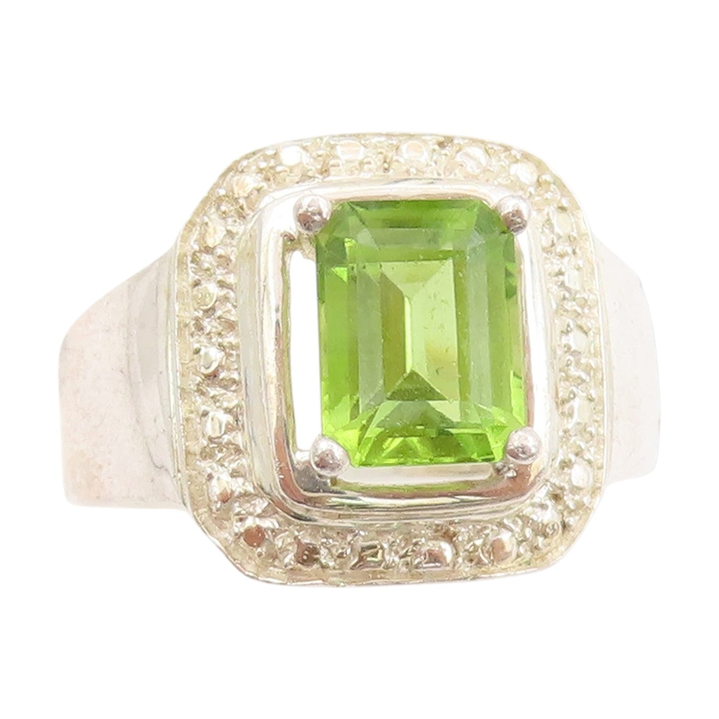 925 Sterling Silver Vintage Ring Halo Peridot Geometric Band  Sz 7  RG33990