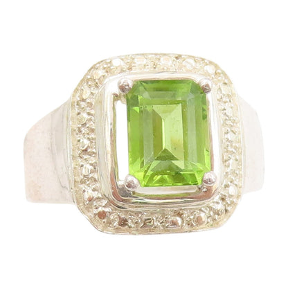 925 Sterling Silver Vintage Ring Halo Peridot Geometric Band  Sz 7  RG33990