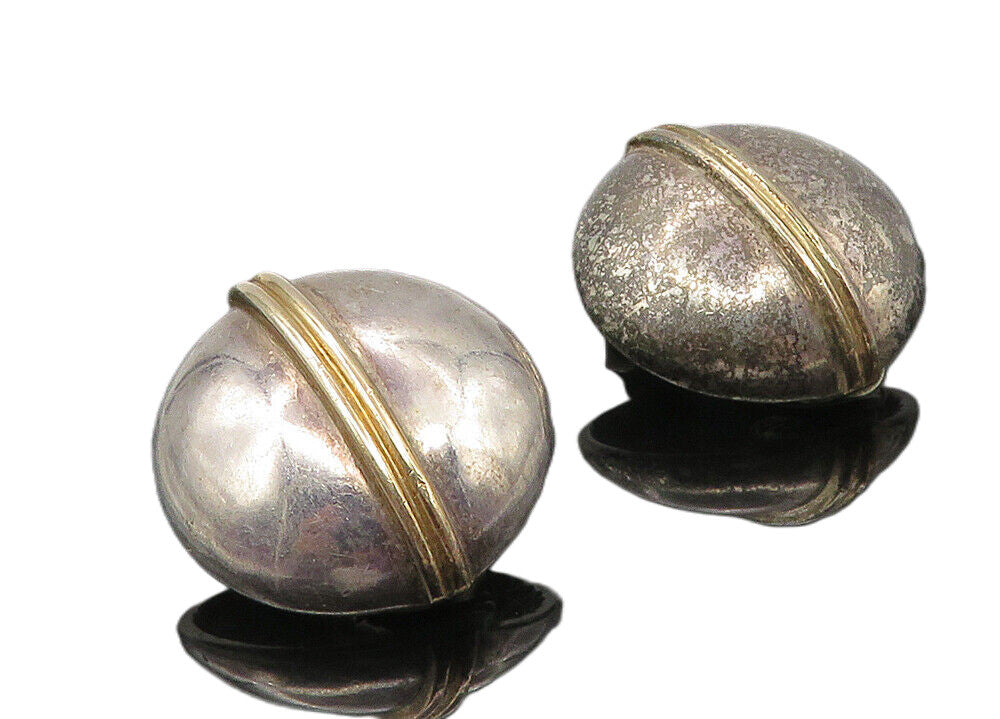 925 Sterling Silver & 14K GOLD  Vintage Two Tone Non Pierce Earrings  EG5144