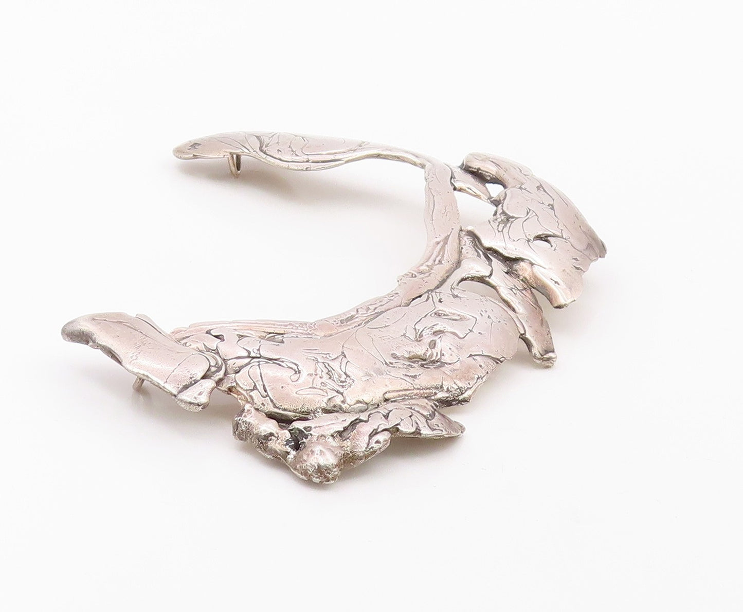 Solid Silver Vintage Large Heavy Brutalist Abstract Pendant  PT21032