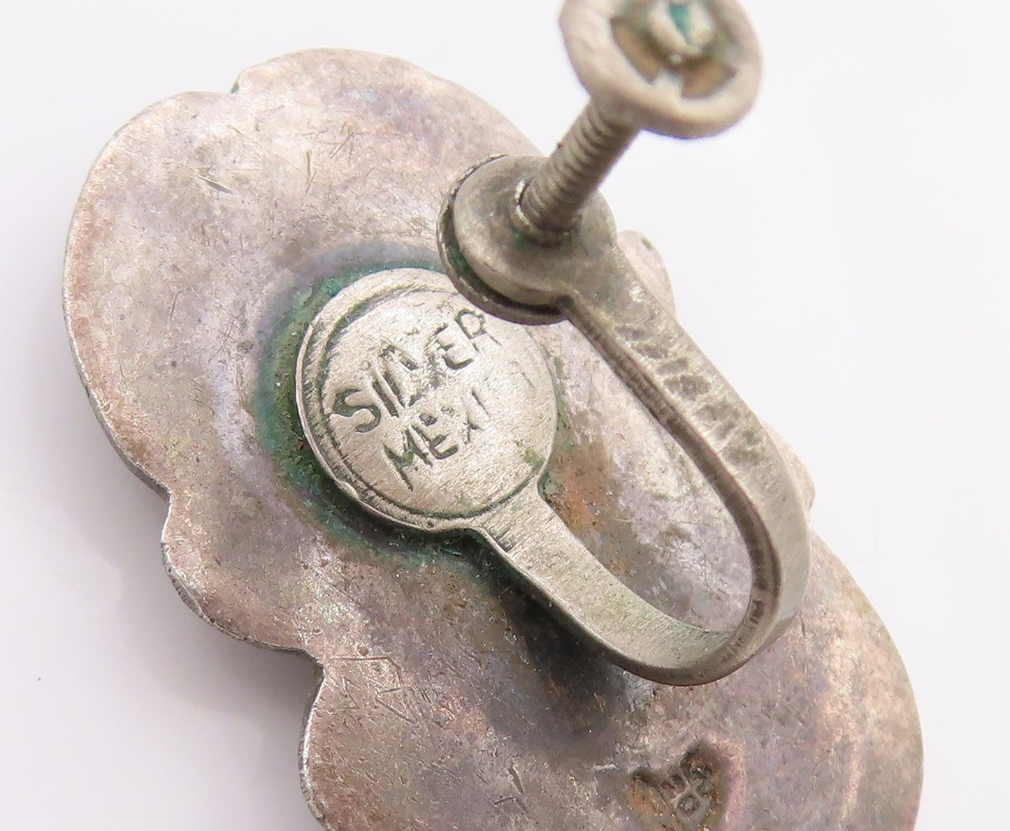 925 Sterling Silver Vintage Earrings Antique Etched Coffee Bean Design  EG13686