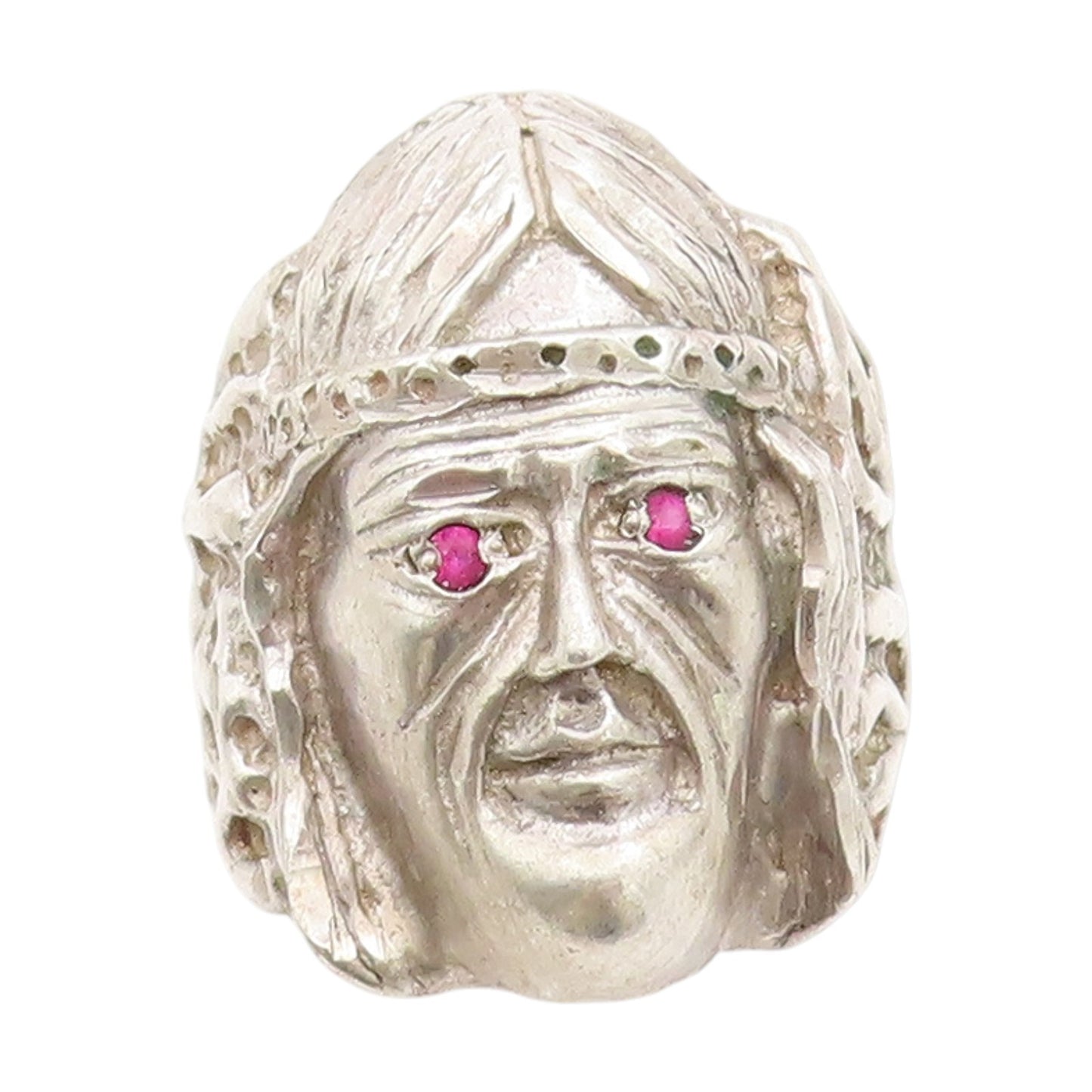 925 Sterling Silver Vintage Ring Ruby Eyed Tribal Chief Face Band Sz 11 RG33753