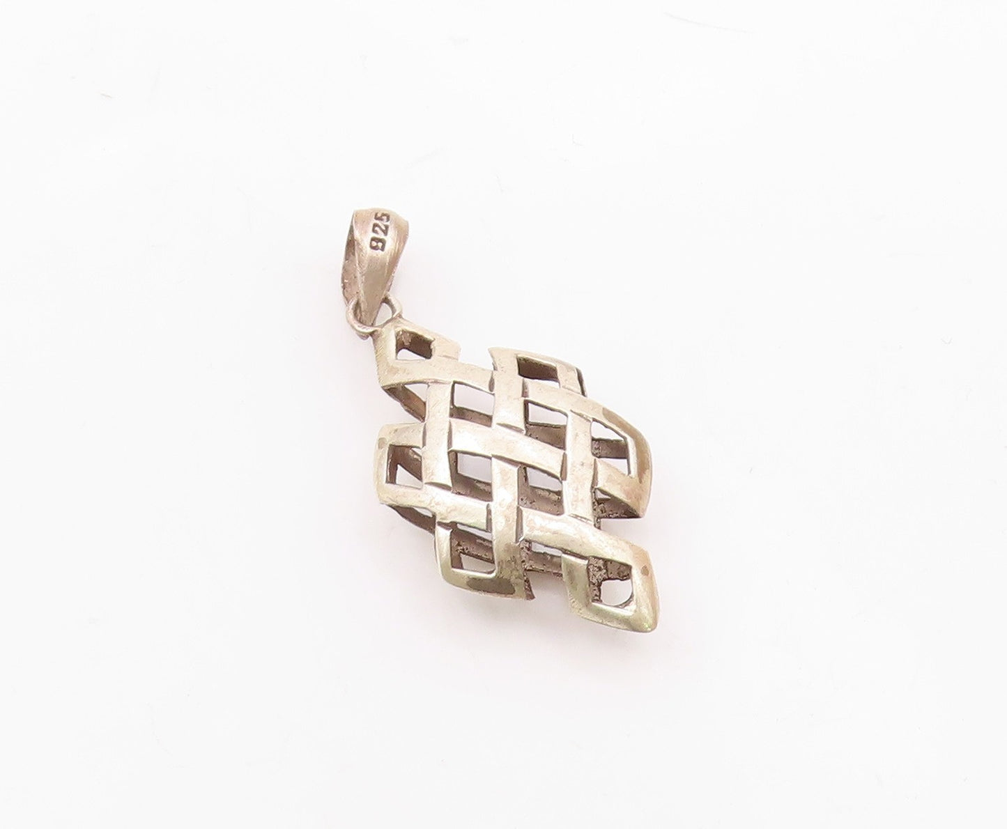 925 Sterling Silver  Vintage Shiny Diamond Shape Pattern Pendant  PT16008