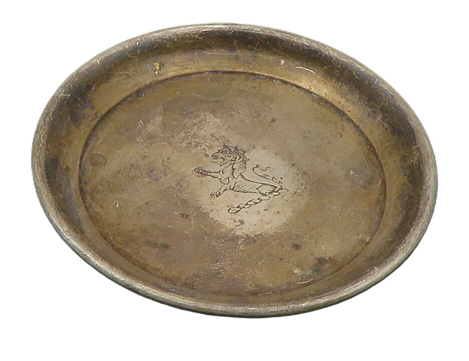 925 Sterling Silver  Vintage Dark Tone Etched Animal Round Tinket Dish  TR1985