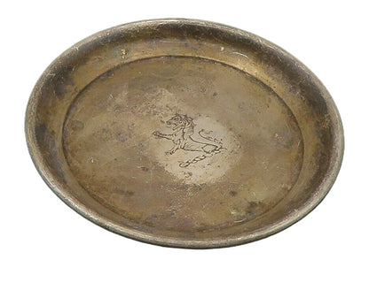 925 Sterling Silver  Vintage Dark Tone Etched Animal Round Tinket Dish  TR1985