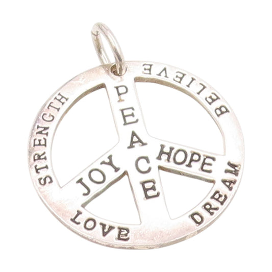 925 Sterling Silver Vintage Pendant Engraved Peace Joy & Hope Medal  PT25756
