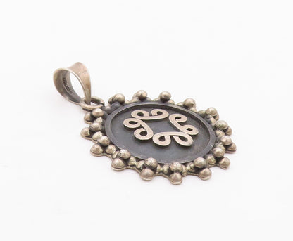 925 Sterling Silver  Vintage Oxidized Pretzel Swirl Round Pendant  PT12403