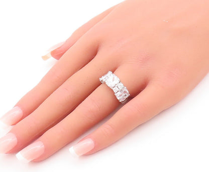 925 Sterling Silver Vintage Ring Multi Shape Cut CZ Inlay Band  Sz 5  RG28560