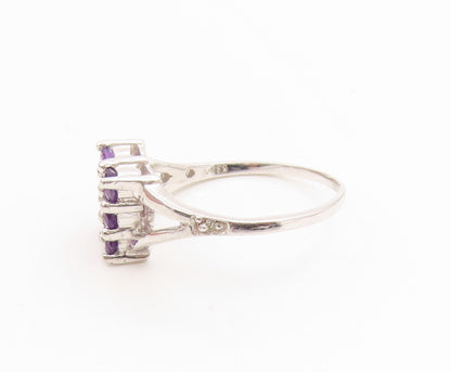 925 Sterling Silver Vintage Ring Round Cut Amethyst Split Band  Sz 7.5  RG36169