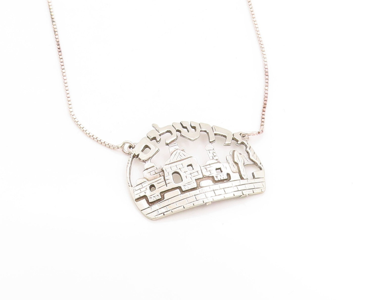 925 Sterling Silver Vintage Necklace The Wall Of Jerusalem Scenery Chain  NE4619