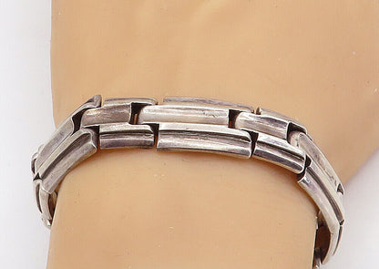 925 Sterling Silver  Vintage Dark Tone Heavy Square Link Chain Bracelet BT2644