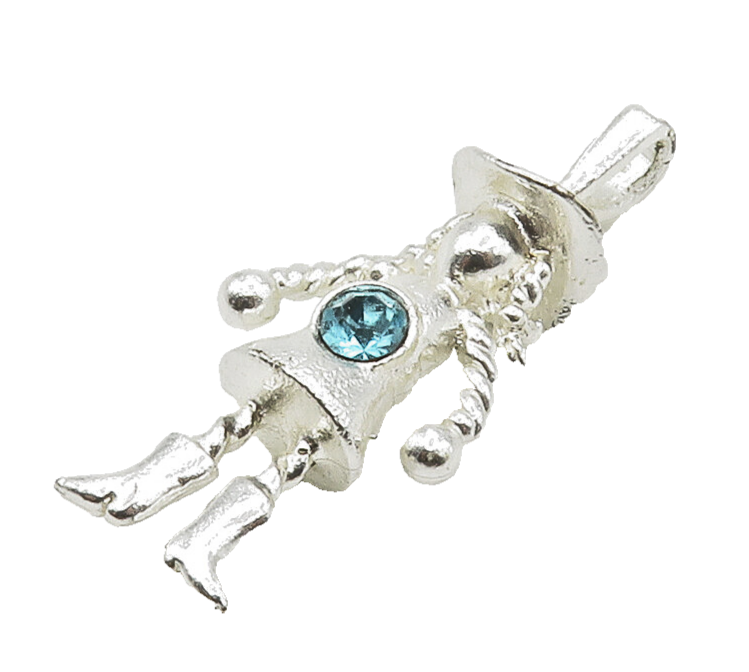 925 Sterling Silver  Round Cut Blue Topaz Shiny Cowgirl Motif Pendant  PT11864