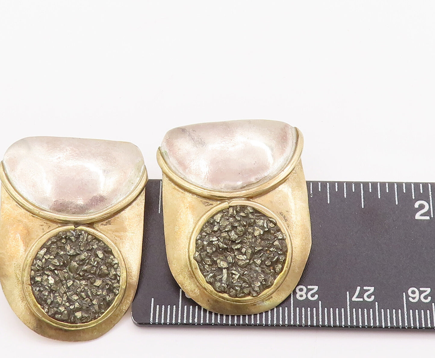 925 Sterling Silver Vintage Earrings Gold Plated Designer Dented Effect  EG13040