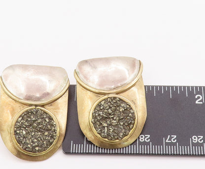 925 Sterling Silver Vintage Earrings Gold Plated Designer Dented Effect  EG13040