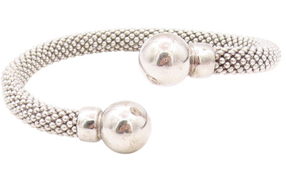925 Sterling Silver Vintage Bracelet Modernist Beaded Cuff Band  BT11215