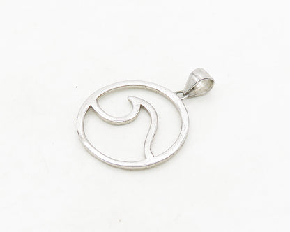 925 Sterling Silver  Vintage Shiny Smooth Ocean Wave Circle Pendant  PT15487