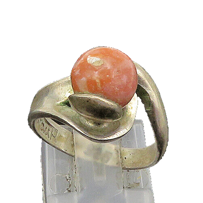 DESIGNER 925 Sterling Silver Vintage Rhodochrosite Bead Bypass Ring Sz 6 RG23112