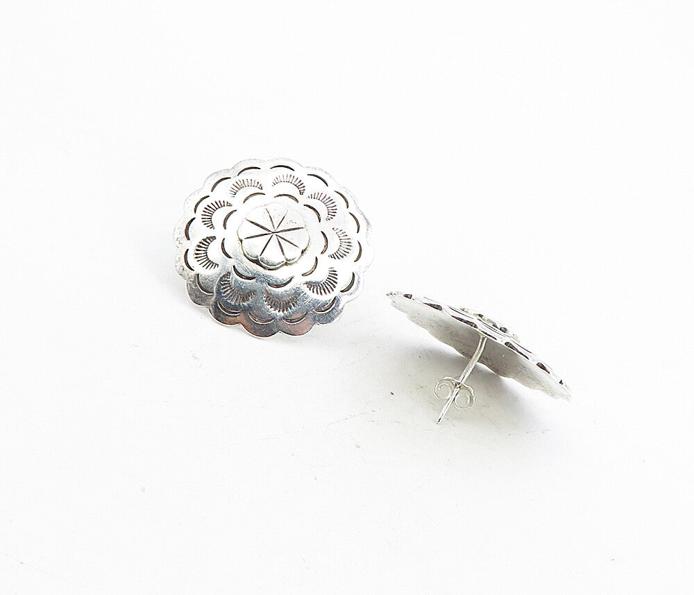 MEXICO 925 Sterling Silver  Vintage Etched Floral Pattern Drop Earrings EG4469