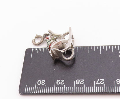 925 Sterling Silver Vintage Pendant Enameled Christmas Tree & Sled Charm PT24688